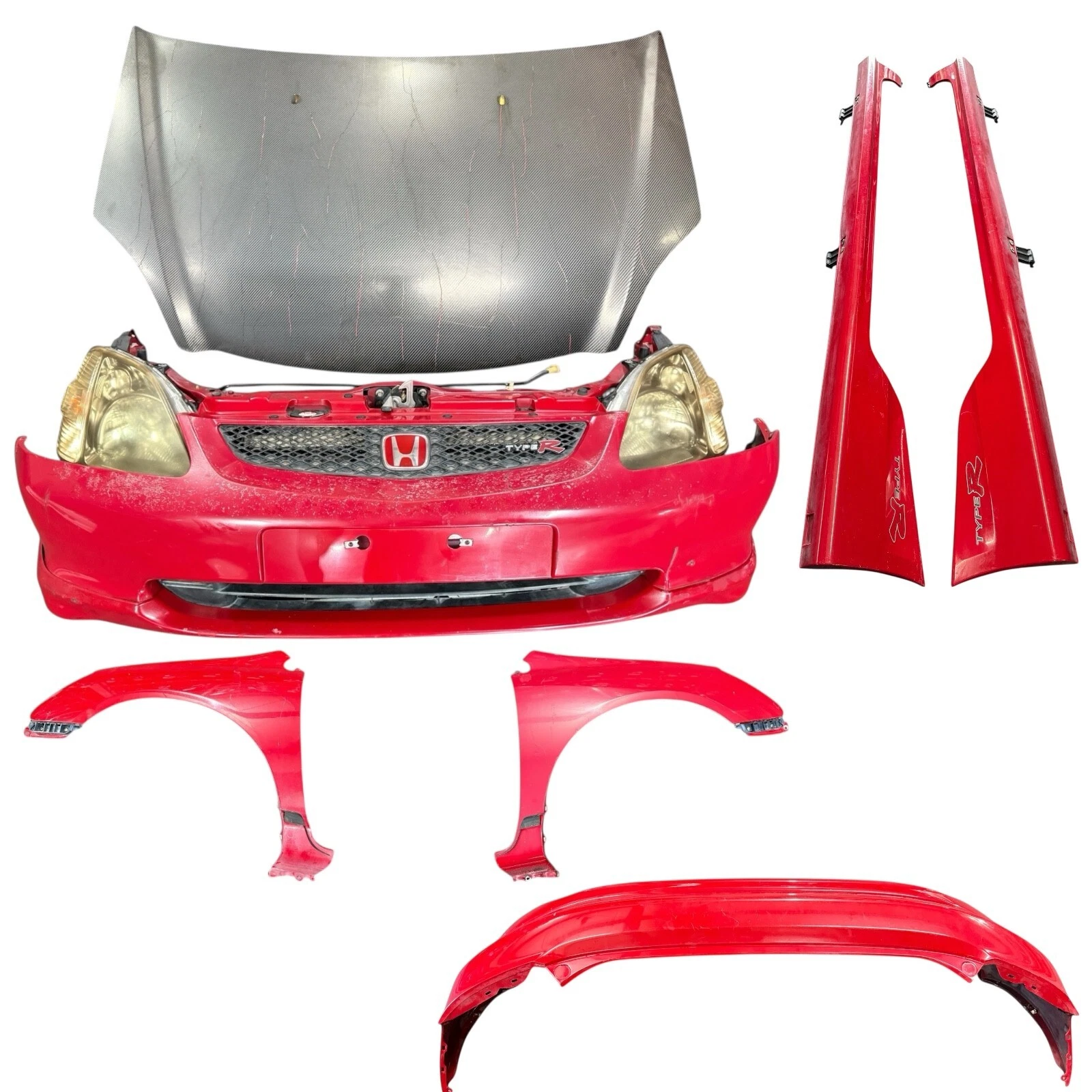 1 02-05 Honda Civic Type R OEM Front End With Side Skirts & Rear Bumper JDM K20A - Image 1